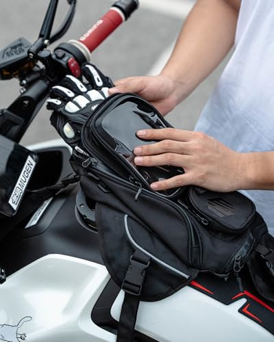 ILM Motorcycle Tank Bag Magnetic 4 Straps Reinforced Fastening Waterproof Touch Screen Phone Pouch Motorbike BT01 - color: Black