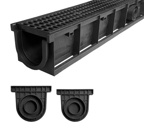 A15 Deep Profile HDPE Trench Drain-39.4Lx6.1Wx5.5H in. Channel Drain with Grates,Durable Plastic Yard Drainage System for Outdoor,Yard Fence,Houseside,Pool,Sidewalk,Patio,Backyard