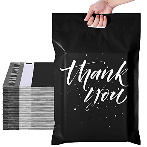 Metronic Thank You Poly Mailers 14.5x19 50 Pcs, Easy to Carry Shipping Bags with Handle, Self Seal Mailers Poly Bags for Small Business Packing and Shipping, Large Package Bags Mailing Bags, Black - color: Black, size: 14.5X19" 50PC