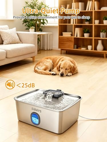 4Gal/15L Large Dog Water Fountain, Stainless Steel Pet Fountain with Water Window & LED Light, Ultra Quiet Automatic Dog Water Bowl Dispenser for Large Dogs & Multi-pet, Easy to Clean FS76