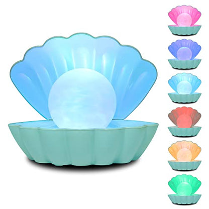Shell Pearl Beach Themed Night Light, RGB 8 Colors Changing Mood Shell Pearl Lamps, Bedside LED Clamshell Portable Night Lights for Bar (Green) - color: Green
