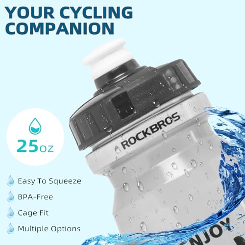 ROCKBROS Bike Water Bottle 20oz-25oz Squeeze Cycling Water Bottle BPA Free - color: 25oz White Green, style: 1 Pack