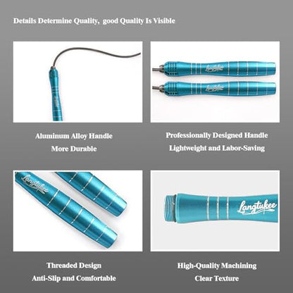 LANGETUKEE Speed Jump Rope - Professional Aluminum Alloy Skipping Rope with 360° Bearings - Adjustable 4mm Steel Cable for Double Unders, Boxing, MMA, HIIT & Cardio Training - Anti-Slip Grip - color: Blue