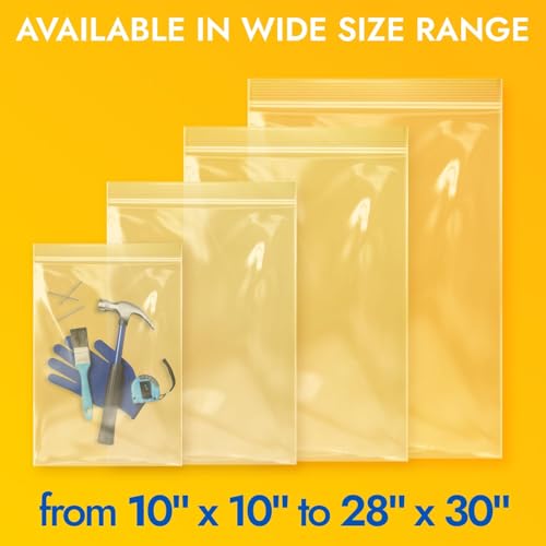 26" x 26" Reclosable Plastic Zip Bags, Pack of 100, 6 Mil Heavy-Duty Clear Poly Bags, Resealable for Food, Clothes, Hardware, Jewelry - size: 26"W x 26"H