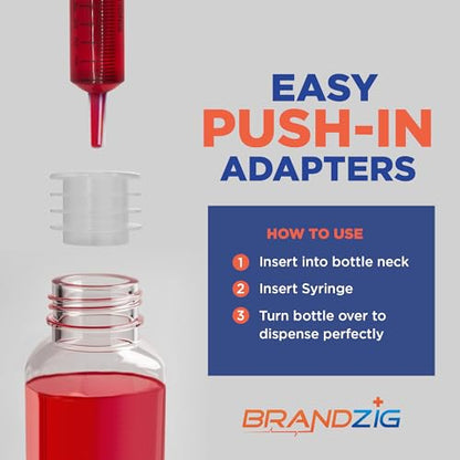 Medicine Bottle Syringe Adapter For Oral Dispensers (Size Small, 50 Pack) | Press In Bottle Adapter for Liquid Medication | Only Fits Brandzig 1ml, 3ml, 5ml & 10ml Syringes