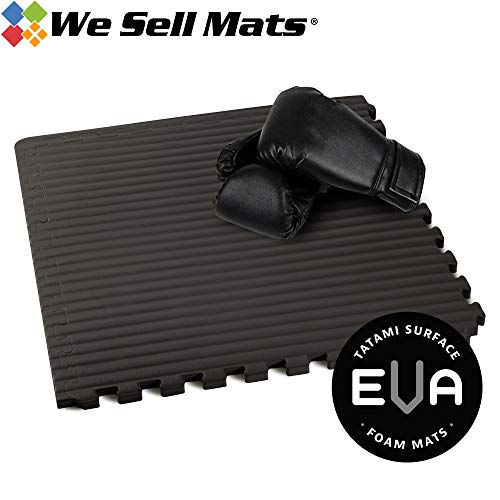 We Sell Mats 3/4 Inch Thick Martial Arts EVA Foam Exercise Mat, Tatami Pattern, Interlocking Floor Tiles for Home Gym, MMA, Anti-Fatigue Mats, 24 in x 24 in - color: Black, style: 24 Square Feet (6 Tiles)