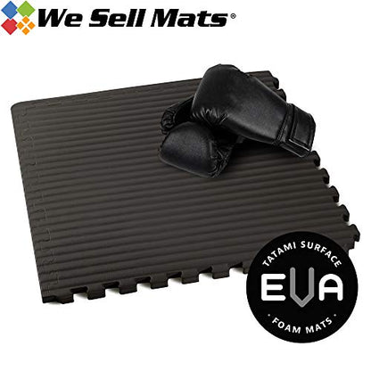 We Sell Mats 3/4 Inch Thick Martial Arts EVA Foam Exercise Mat, Tatami Pattern, Interlocking Floor Tiles for Home Gym, MMA, Anti-Fatigue Mats, 24 in x 24 in - color: Black, style: 24 Square Feet (6 Tiles)