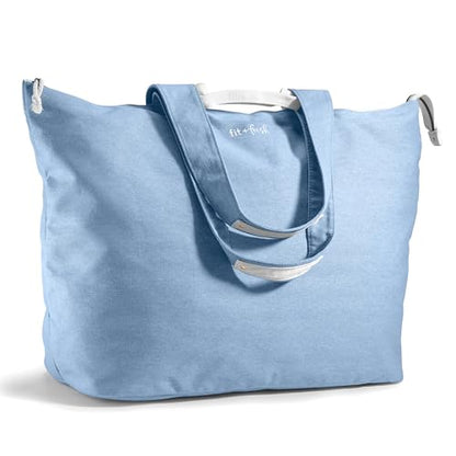 Fit & Fresh XL Beach Tote Bag for Women – XL Travel Tote with Zipper & Pockets, Oversized Canvas Pool Bag, Weekender Carry-On