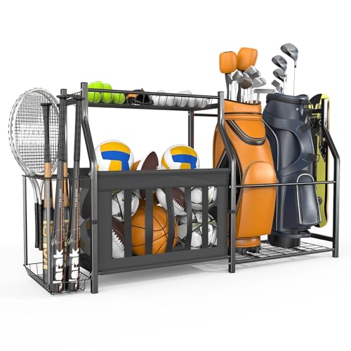 WALMANN Garage Sports Equipment Organizer, Balls and Golf Bags Stand | Large Capacity Indoor/Outdoor Storage Rack for Sports Equipment, Golf Bag Stand for Garage - style: Stand for 2 Bags