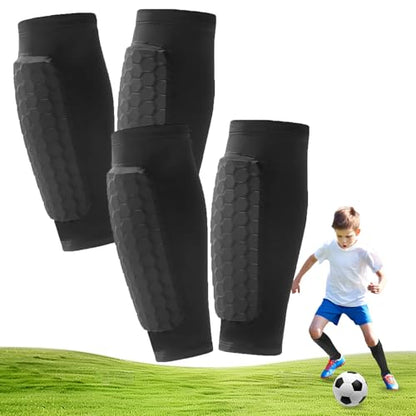2 Pairs Soccer Shin Guards for Kids Youth Adult with Honeycomb Pads - color: Black+Black, size: Medium
