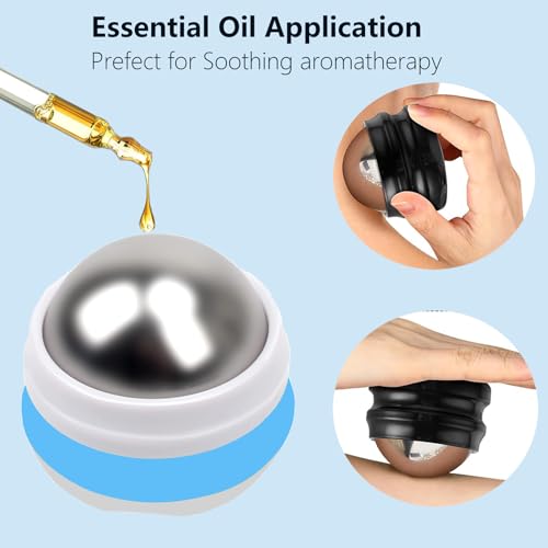 Cold Massage Roller Ball, Stainless Steel Massage Ball for Cold & Heat Therapy Relief, Ice Ball Roller for Muscles Deep Tissue, Free Rolling Removable Gel Ball for Pain Relief - color: White