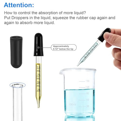10 Pcs Eye Dropper with Durable Rubber Head, 1ml Glass Dropper, Liquid Droppers for Oils, Eye Droppers for Medicine, Precise Pipette Droppers for crafts, Essential Oil, Food