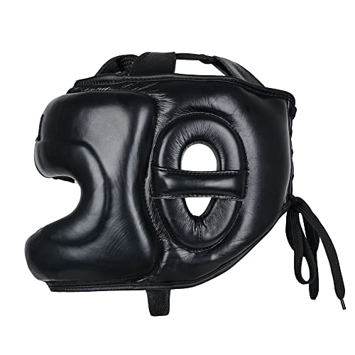 Vali Lancer Leather Face Saver Headgear for Training - color: Black, size: Large-X-Large