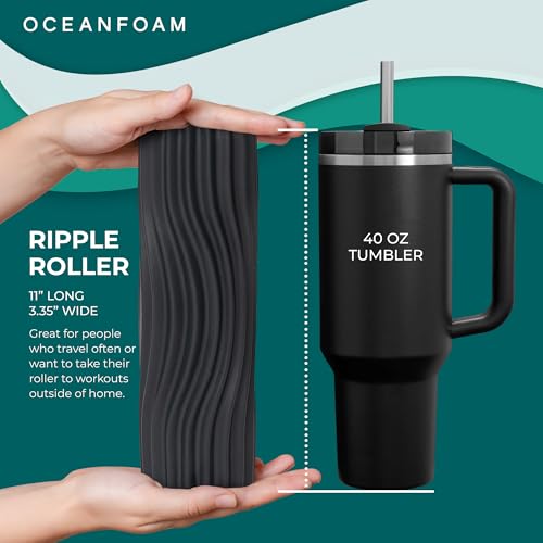 Oceanfoam Ripple Travel Foam Roller (11" x 3.35") Firm Mini Foam Roller for Physical Therapy, Deep Tissue Massage, Back Pain - High Density, Ergonomic Wave Textured, Yoga, Pilates, Exercise (Charcoal) - color: Charcoal
