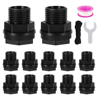 12 Pack Bulkhead Fitting, Double Threaded 3/4" Male GHT x 1/2" Female NPT, Water Tank Connector for Rain Barrels, Ponds, Aquariums, Tubs and Pools