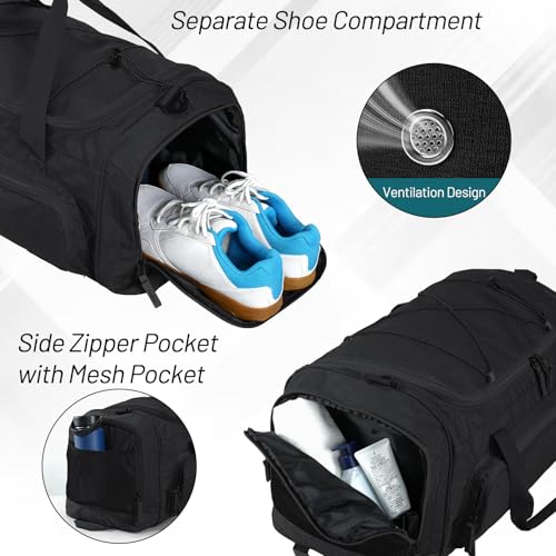 MIER Large Gym Bag for Men 60L Duffel Bag with Shoe Compartment - color: Pure Black