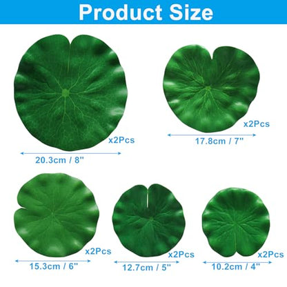 10Pcs Artificial Lily Pads, 5 Different Sizes Floating Foam Lotus Leaves Realistic Water Lilies Pad, Foliage Pond Decor for Ponds/Koi Fish Pool Patio Aquarium(4"、5"、6"、7"、8.7") - size: 4"、5"、6"、7"、8.7"