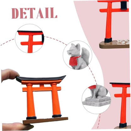 Japanese Decor, Resin Simulation Torii Gate and Fox Statue, Mini Zen Garden Accessories for Bonsai, Sand Table, Garden, Aquarium, Fish Tank Fox Statue Figurine Torii Gate