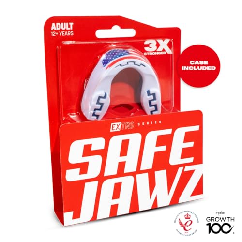 SAFEJAWZ American Flag Mouth Guard, Adult Dual Layer Mouthguard with Case - color: American Flag, size: Adult (12+)
