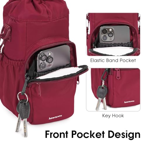 sportsnew 40oz Insulated Crossbody Water Bottle Bag Gym Hiking Phone Pocket - color: Red