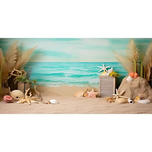 AWERT 72x24 inches Sea Beach Aquarium Background Seaside Beach Aquatic Plants Stone Shells Starfish Fish Tank Background Polyester Terrarium Background - size: 72x24in/180x60cm