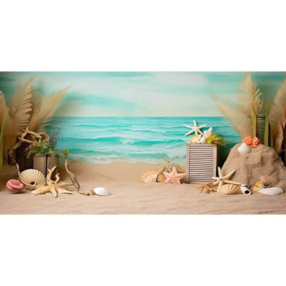 AWERT 48x24 inches Sea Beach Aquarium Background Seaside Beach Aquatic Plants Stone Shells Starfish Fish Tank Background Polyester Terrarium Background - size: 48x24in/120x60cm