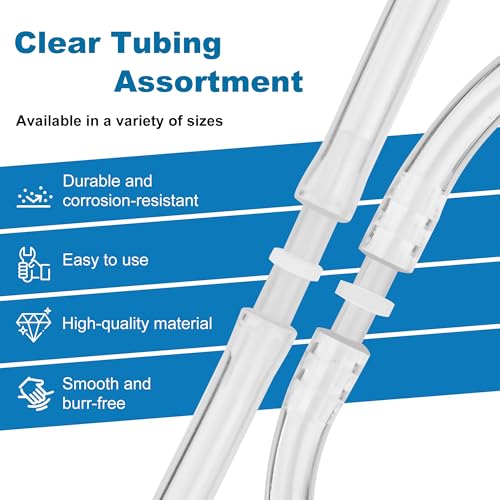 28Pcs PVC Clear Tubing Kit 4 Sizes (2mm 3mm 4mm 5mm ID) + 24PCS Plastic Hose Barb Fittings 6 Sizes (M1.6 M2.4 M3.2 M3.9 M4.8 M5) for Aquarium Fish Tank Air Conditioning Drainage Water Pump - size: 2-5mm ID