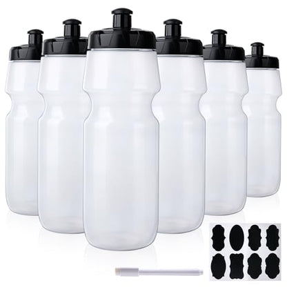 6 Pack 25oz Sports Water Bottles and fitness water bottles squeeze | BPA Free come with 8 pcs Chalk Labels, 1 Pen(Dishwisher Safe) - size: 25oz 6pack(Clear)