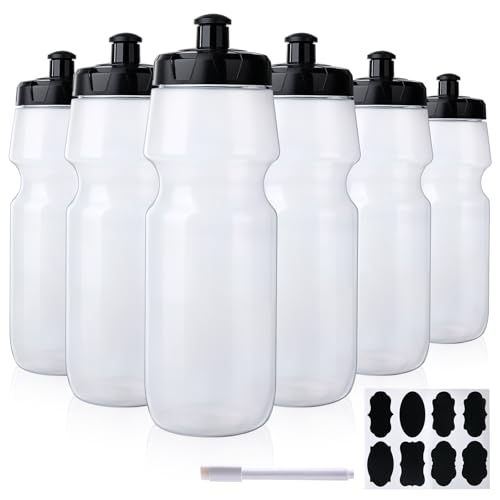 6 Pack 25oz Sports Water Bottles and fitness water bottles squeeze | BPA Free come with 8 pcs Chalk Labels, 1 Pen(Dishwisher Safe) - size: 25oz 6pack(Clear)