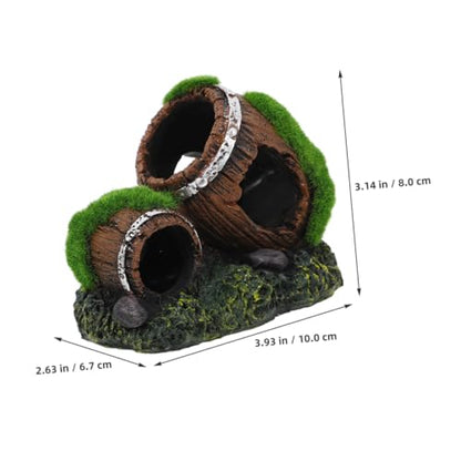 BESPORTBLE Broken Barrel Aquarium Decor Resin Fish Hiding House Betta Fish Cave Ornament with Moss Landscaping and Shrimp Aquarium Hideout