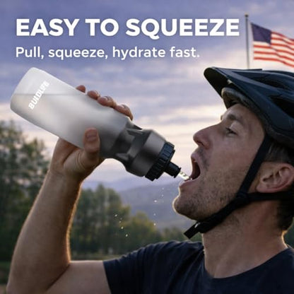 BuildLife Hockey Water Bottle, 32 OZ, 2 Pack, Black Blue+Black White - color: Black Blue+Black White