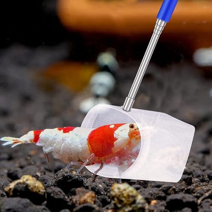 Garneck Aquarium Shrimp Net with Extendable Adjustable Handle, Fine Mesh Fish Tank Scoop for Pond and Nano Shrimp, Blue 3D Crystal Small Fish Fry Catcher with Hook