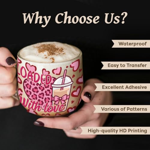 UV DTF Cup Wraps Transfer Stickers Valentine's Love Pattern, 10 Sheets Waterproof Custom Vinyl Transfer Sticker 16oz Coffee Glass Cup Tumbler Bottle Mug Decals for Men Women - style: Valentine's Love
