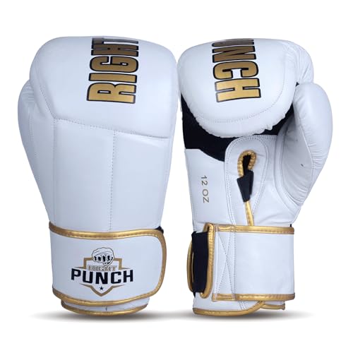 Leather Boxing Gloves for Men & Women | Ideal for Punching Bag, Sparring, MMA, Muay Thai, Kickboxing & Martial Arts - color: White, size: 14 OZ