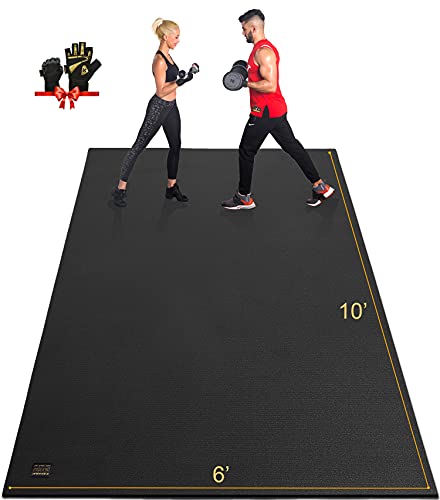 GXMMAT Extra Large Exercise Mat 16'x6'/12'x6'/10'x6'/8'x6'(7mm), Extra Wide Workout Mats for Home Gym Flooring, Non-Slip Thick Durable Cardio Mat for MMA,Plyo,Jump Rope,Weights,Fitness,Shoe-Friendly - color: Black Real, size: 6*10 FT