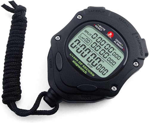 Stopwatch Timer, Digital Stop Watch with 0.01second & 0.001second Timing, Metal 10/100/400 Laps Memory, Rolilink Large dispaly Alarm Clock for Coach Sports Running Marathon - color: 100 Lap-backlight-black