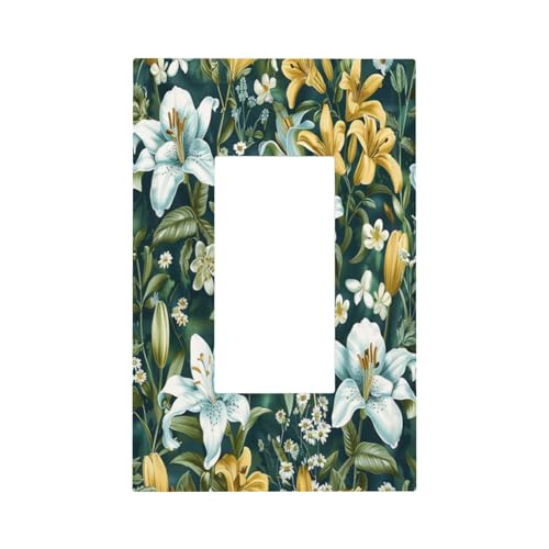 Decorative Outlet Covers with Rustic White Floral Yellow Flower Green Leaf Design 1 Gang Rocker Light Switch Covers Single Decora GFCI Device Wall Plate for Bedroom Home Decor - color: White Yellow Flower, size: 1-Gang Rocker/5 x 3 IN