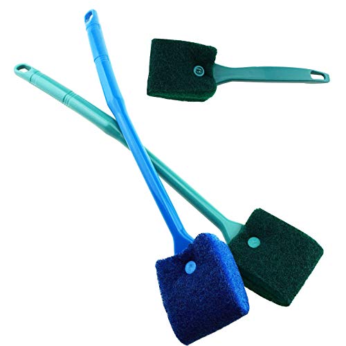 3 PCS Double-Sided AOODOOM Aquarium Fish Tank Algae Cleaning Brush with Non-Slip Handle, Sponge Scrubber Cleaner for Glass Aquariums and Home Kitchen