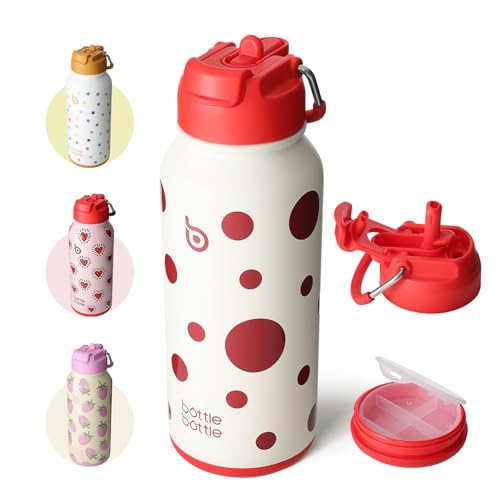 BOTTLE BOTTLE 32oz Insulated Water Bottle with Pill Box - color: Polka Pop