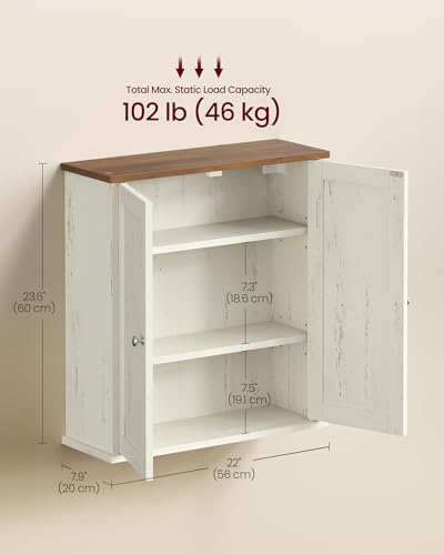 VASAGLE Siren Collection - Bathroom Wall Cabinet, Hanging Bathroom Storage Cabinet, for Medicines, Farmhouse, 2 Adjustable Shelves, 7.9 x 22 x 23.6 Inches, Rustic White and Honey Brown UBBK330WJ01S - color: Rustic White, style: 2Doors(22"W)