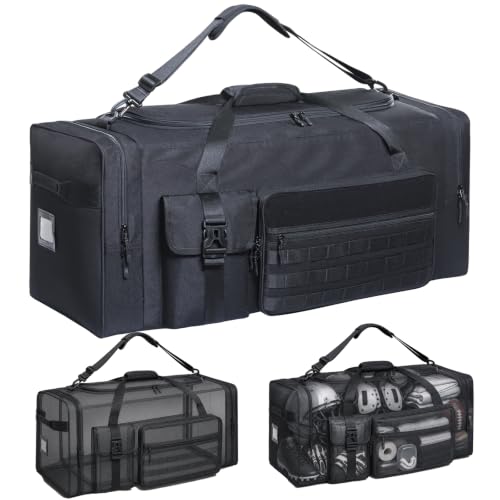 130L Extra Large 36" Heavy Duty Sports Gym and Travel Duffel Bag - Oversized Equipment Gear Bag for Basketball, Baseball, Hockey, Football, Helmets, and Pads - Durable, Giant (Black) - color: Black