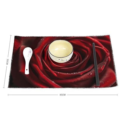 Placemat Set of 4 Washable Place Mats Heat Resistant Close-Up Photo of Red Rose Table Mats for Kitchen Non-Slip Placemats Wipeable Desktop Protection Mat for Dining Table - color: Close-up Photo of Red Rose