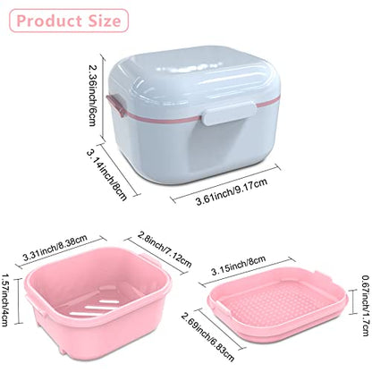Denture Case with Mirror, Leakproof Retainer Box with Strainer Basket - color: White Pink