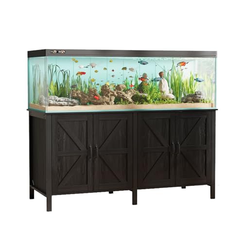 VOWNER 100-150 Gallon Fish Tank Stand with Power Outlet, Heavy Duty Aquarium Stand with Cabinet Storage for Fish Tank, Turtle Tank, Reptile Terrarium, 60" L*23.6" W Tabletop, 2200 LBS Capacity, Black - color: Black