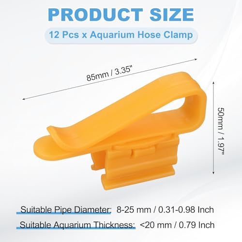 Fish for Tank Mounting Clip, Adjustable Hose Clamp Mounting Clip Water Pipe Hose Holder for 0.3"-1" Dia Tube, (Orange, 12Pcs), Intended for Aquarium Air Pump/Pipe Organizer