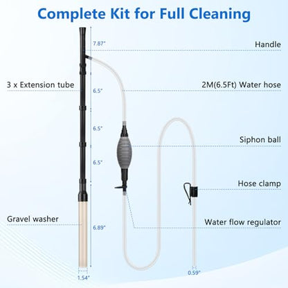 AQQA Gravel Vacuum for Aquarium Siphon - Adjustable Flow Fish Tank Cleaner with Handle, Manual Siphon Pump Water Changer Sand Rock Suction Cleaner, Upgraded Hard Hose with Threaded Connection (L) - size: L for tanks under 34" deep