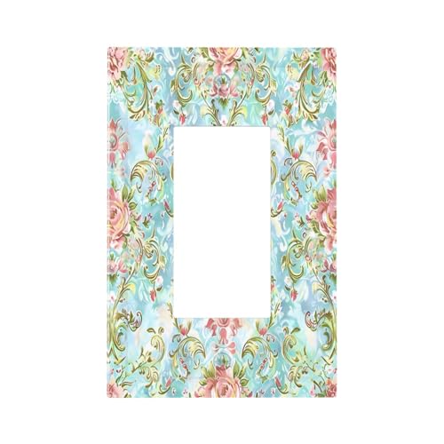 Decorative Outlet Covers with Damask Rose with Green Leaves and Pink Flowers Design 1 Gang Rocker Light Switch Covers Single Decora GFCI Device Wall Plate for Bedroom Home Decor - color: Damask Rose, size: 1-Gang Rocker/5 x 3 IN