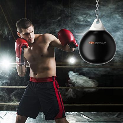 Goplus Water Aqua Bag, 21'' 180 Pound /18” 110 Pound Heavy Punching Bag with Adjustable Metal Chain, Water Injection Hose, Boxing Training Bag for Adults Fitness, MMA - style: Black-18”, 110LBS