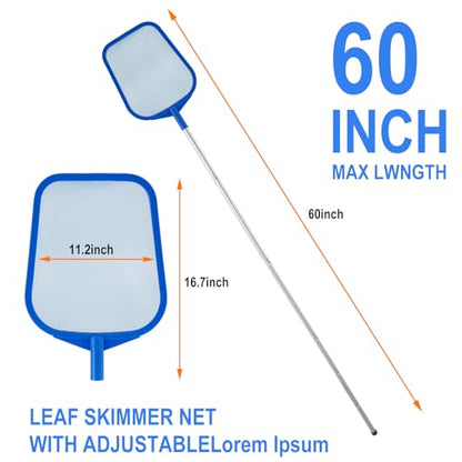 Pool Skimmer - Pool Skimmer Net with 5 Section Adjustable Telescopic Aluminum Pole, 23''- 60'', Pool Net Skimmer Rake with Ultra Fine Mesh , Pool Leaf Skimmer for Swimming Pools, Spas, Hot Tubs