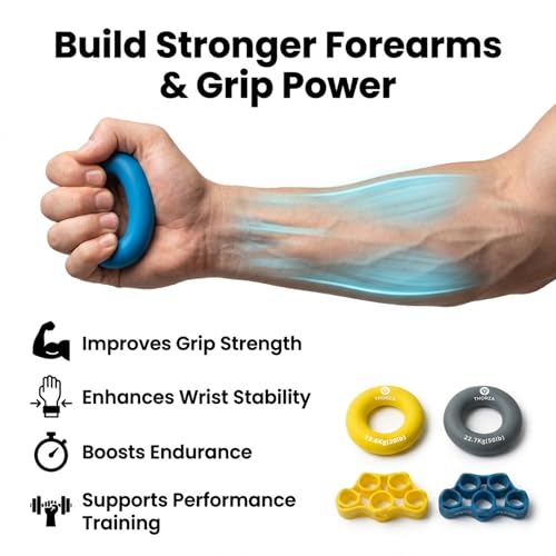 Complete Forearm, Hand & Finger Strengthener Set, Grips & Rings | Three resistance levels, flexor/extensor training, durable silicone finger exerciser